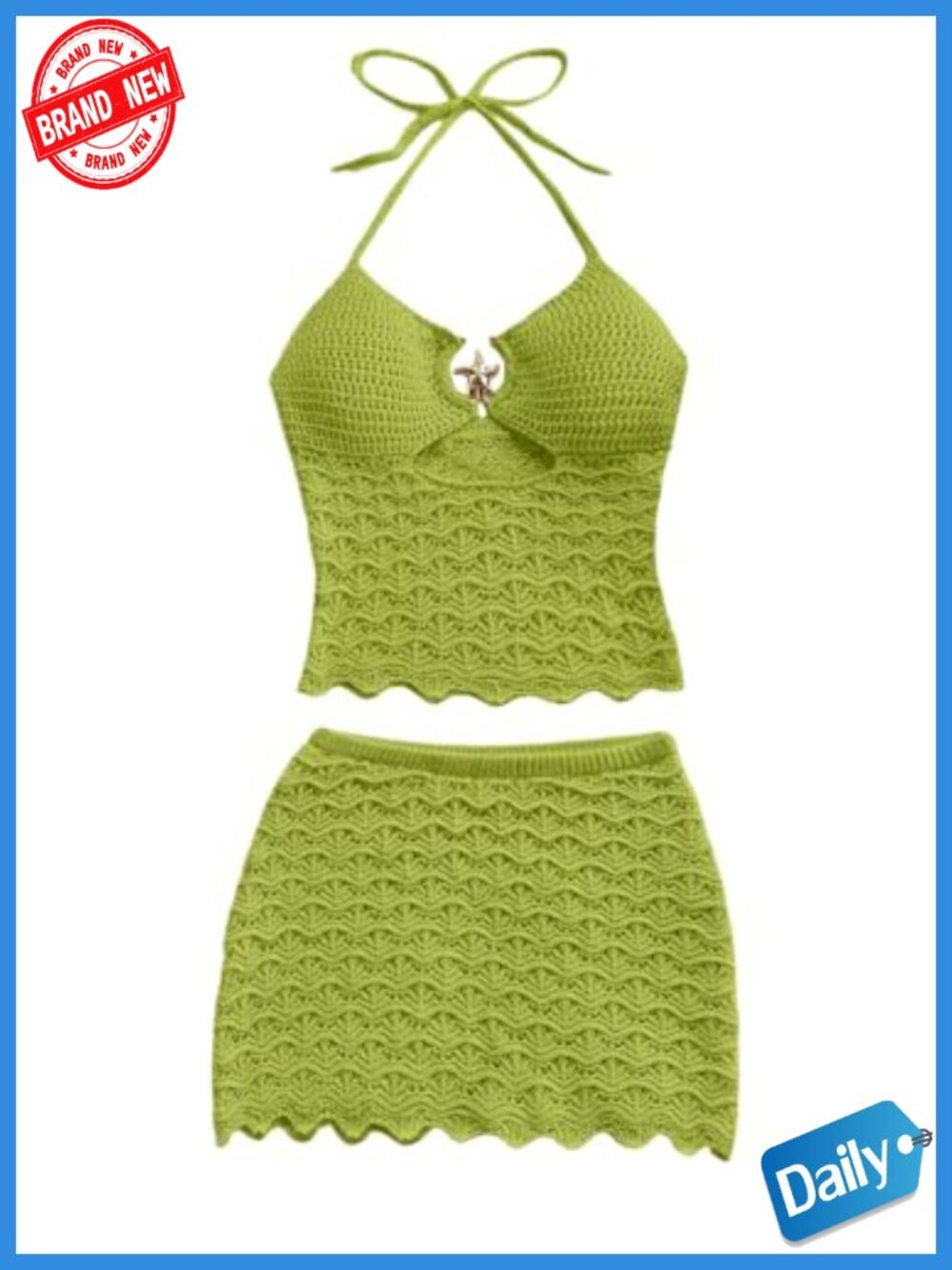Crochet Beach Vacation 2 Piece Skirt Set | Halter Backless Boho Outfit